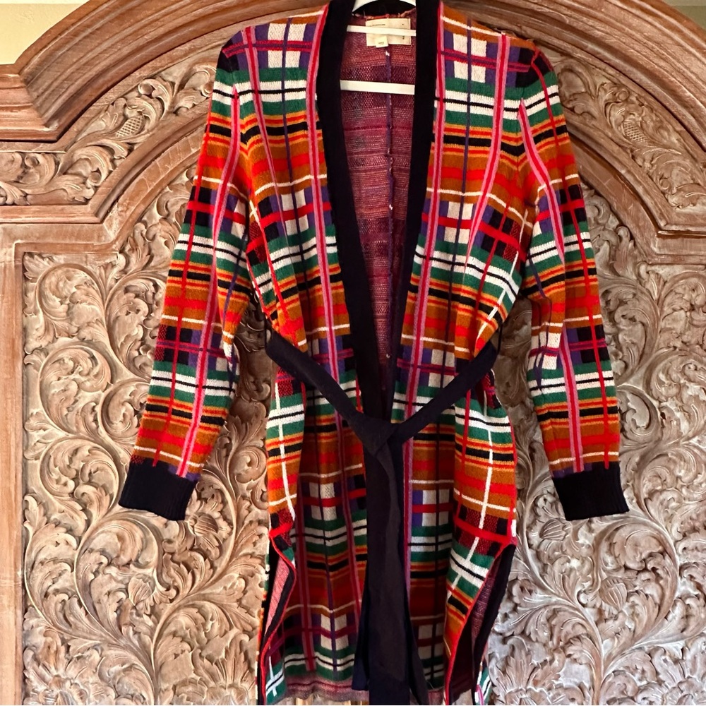 Anthropologie Colorful Plaid Cardigan